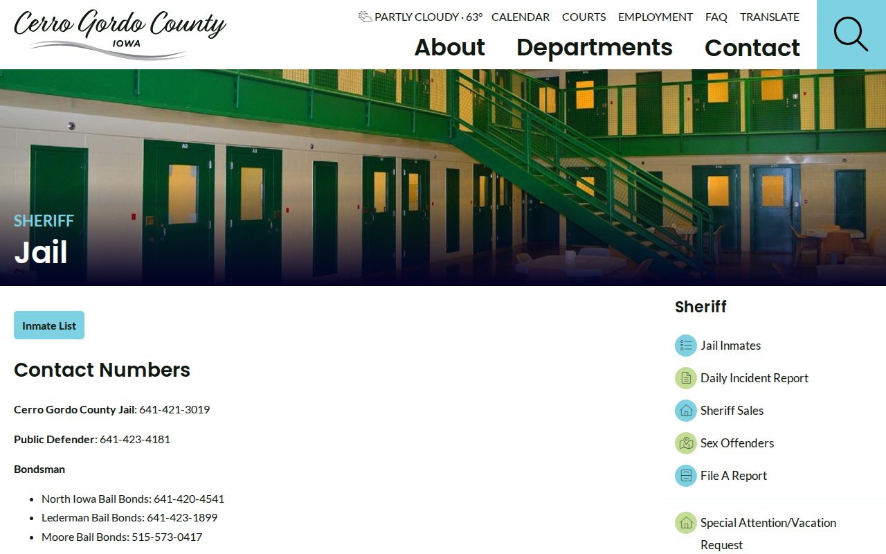 Cerro Gordo County jail arrest and booking information page