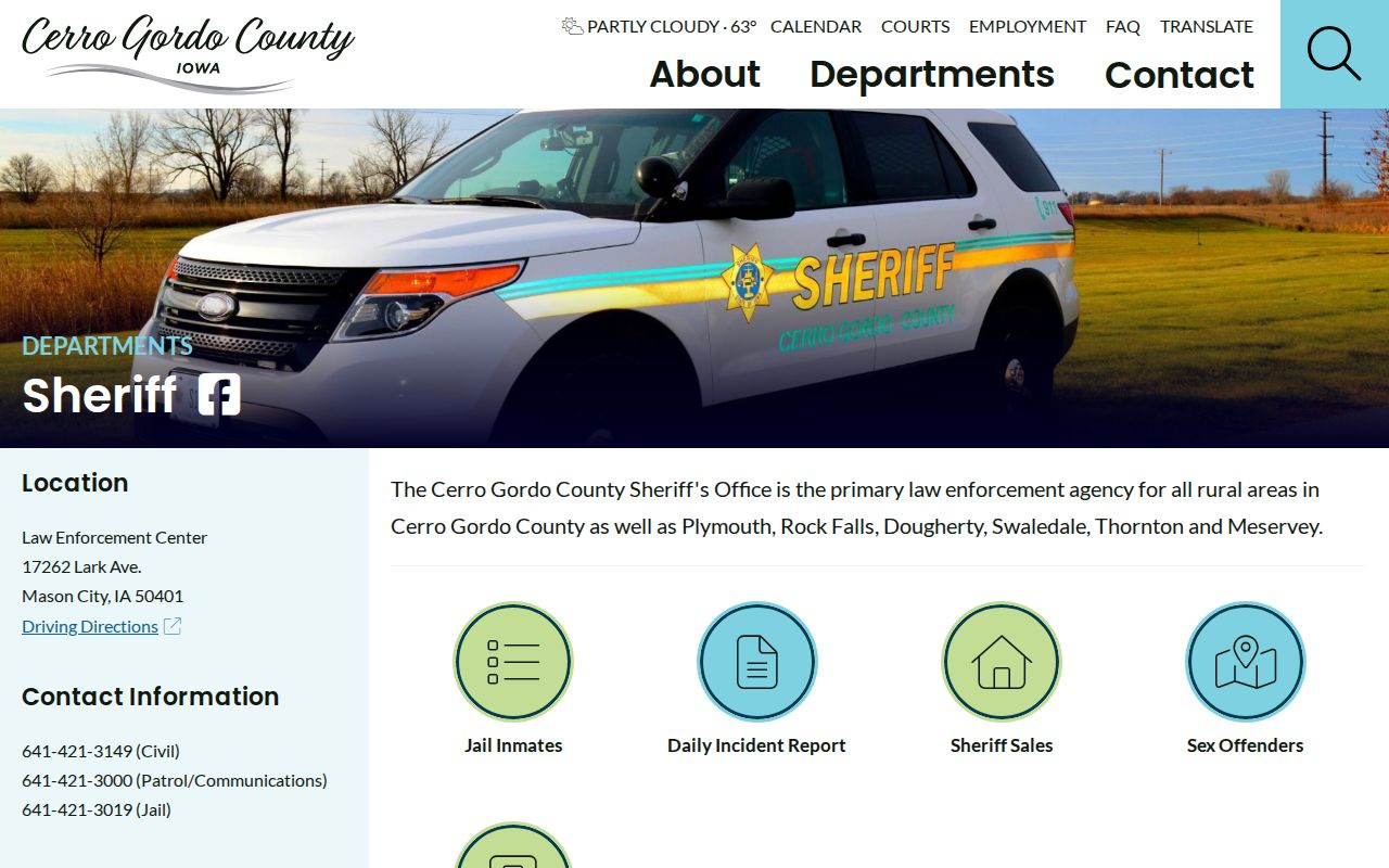 Cerro Gordo County Sheriff arrest records page