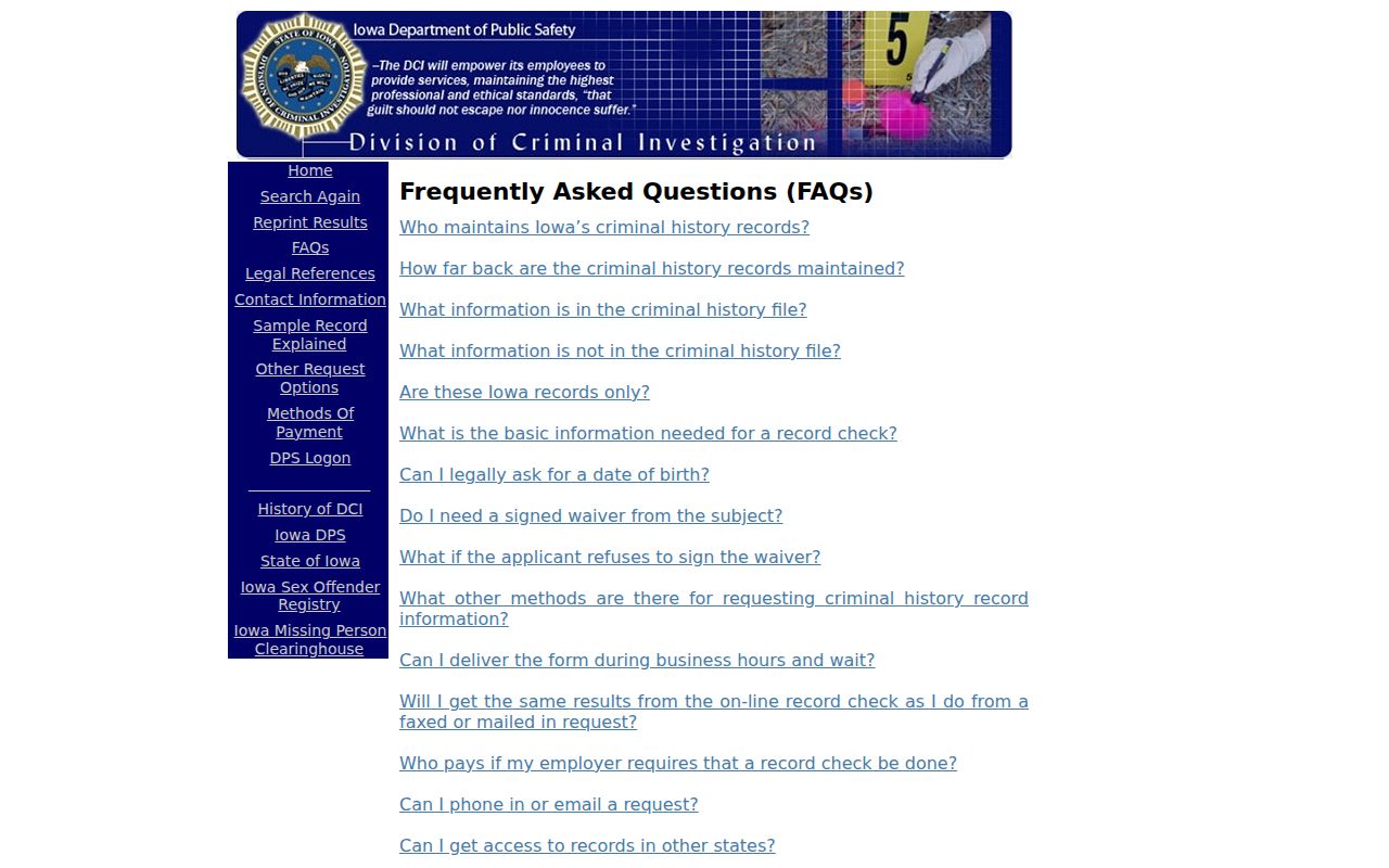 DCI FAQ about Cerro Gordo County criminal history record gaps